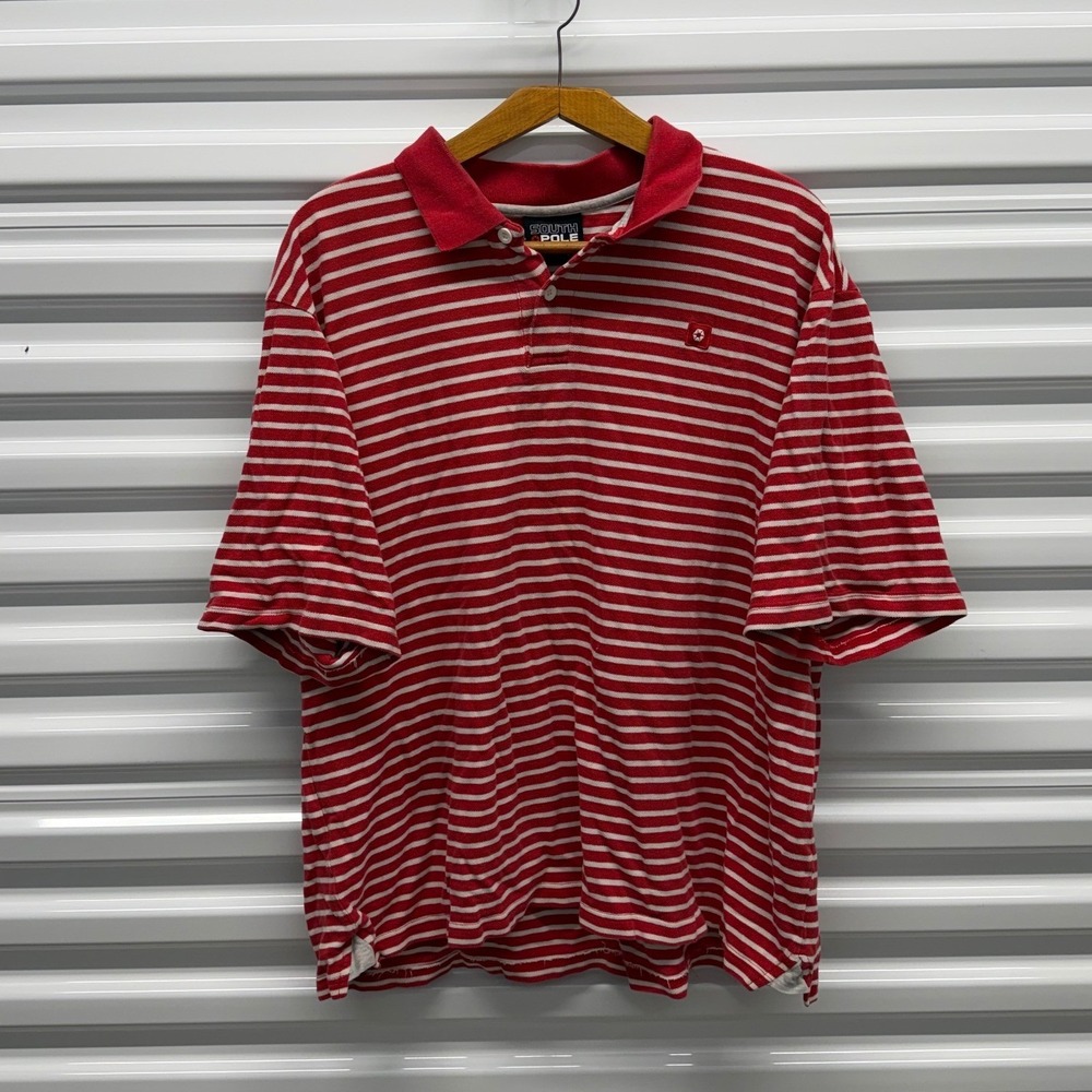Early 00s y2k South pole Skater Red / White Striped Collared Polo Mens XL Shirt